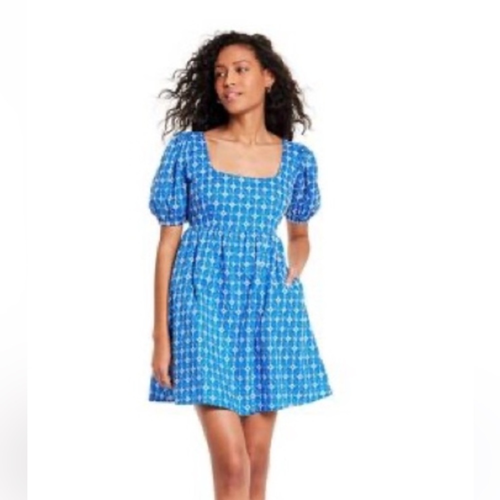 RHODE Blue Geometric Mini Dress
